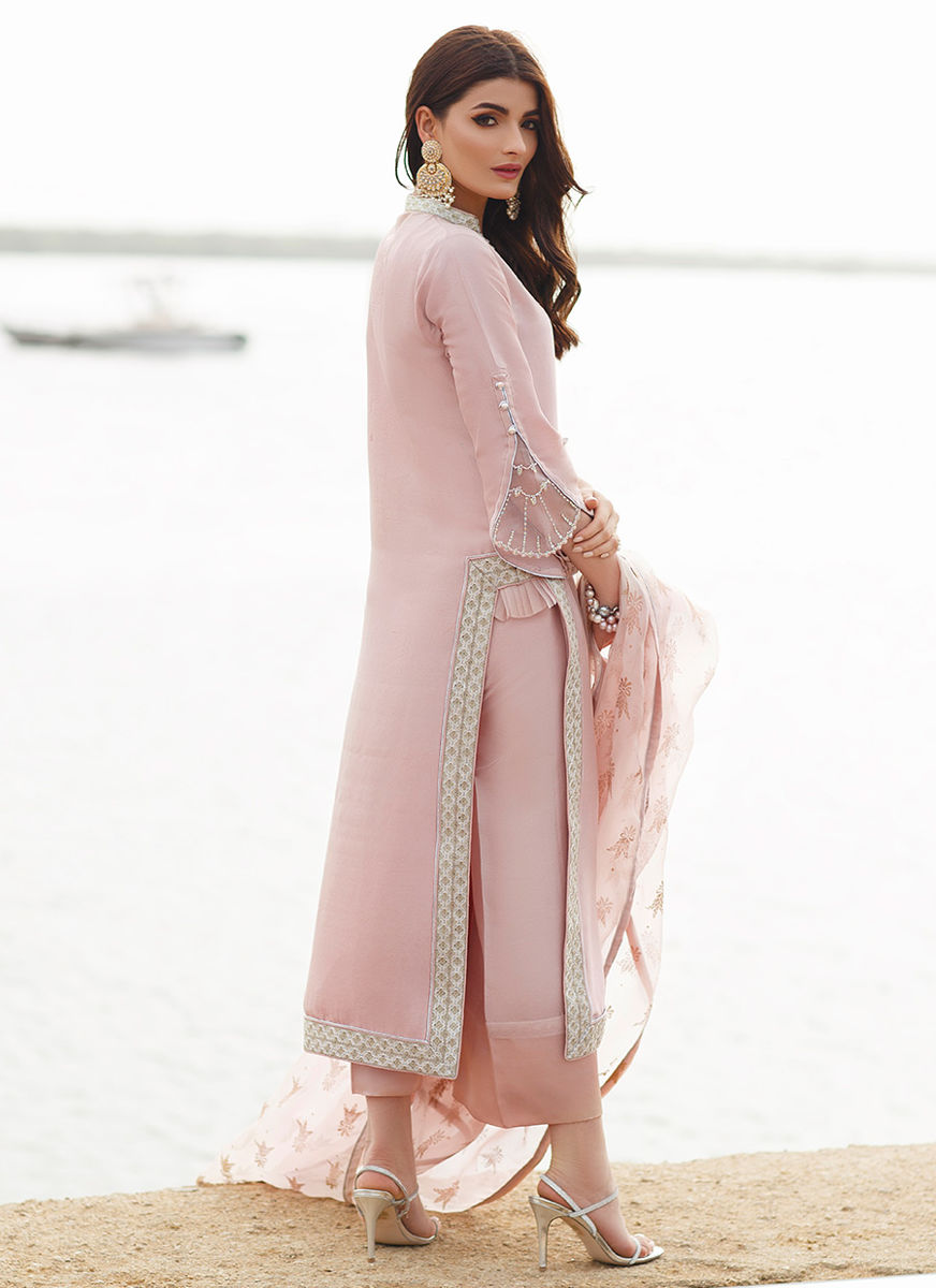 Tissue Pink Column Shirt With Dupatta