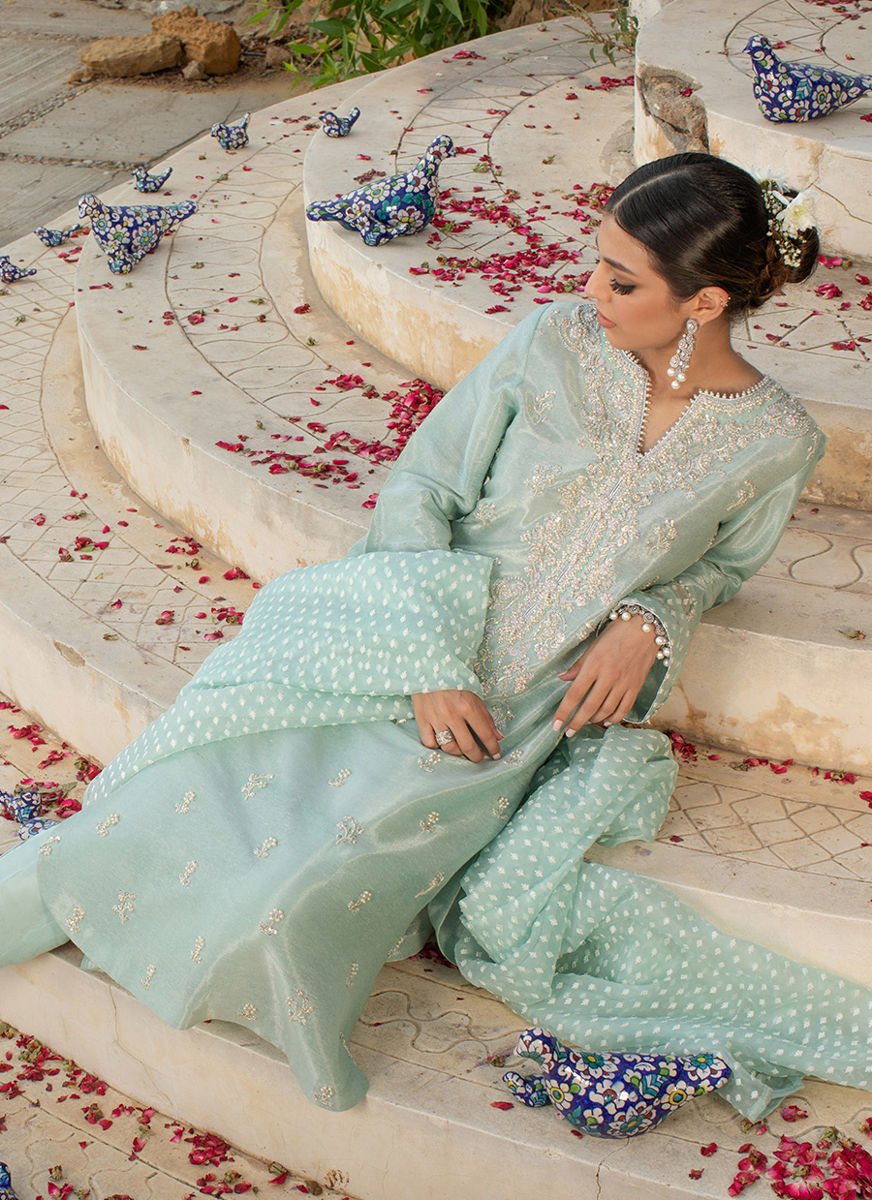 Firozeh Silver Zari With Embroidered Dupatta