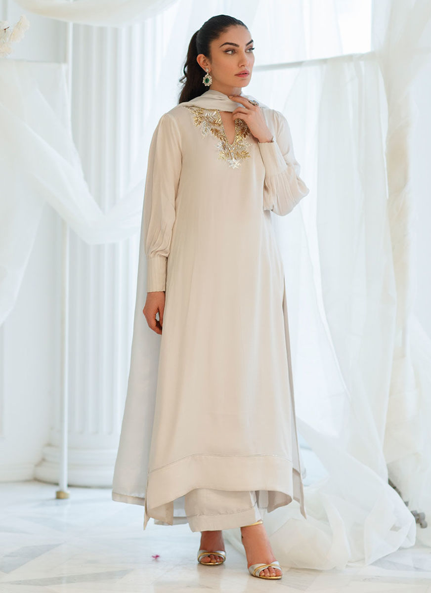 Silver Foil Shirt And Dupatta