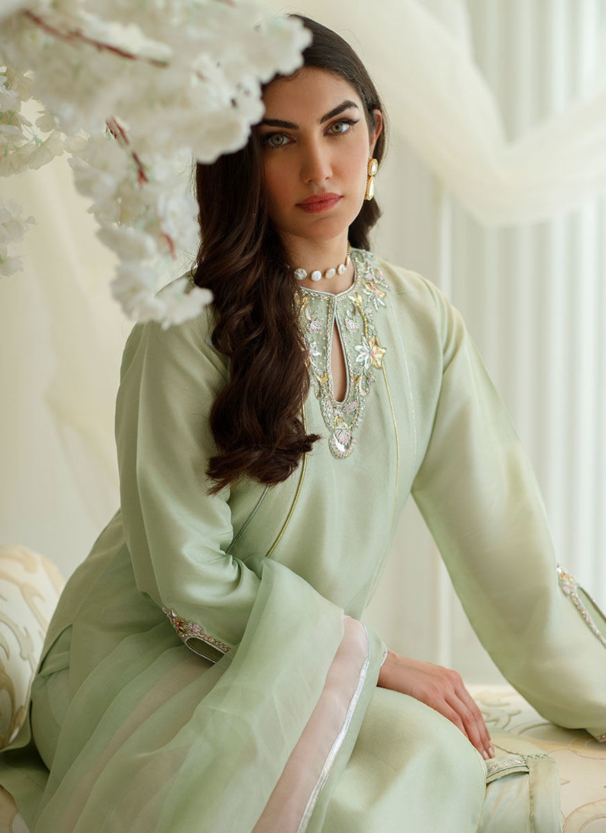 Mint Foil Shirt And Dupatta