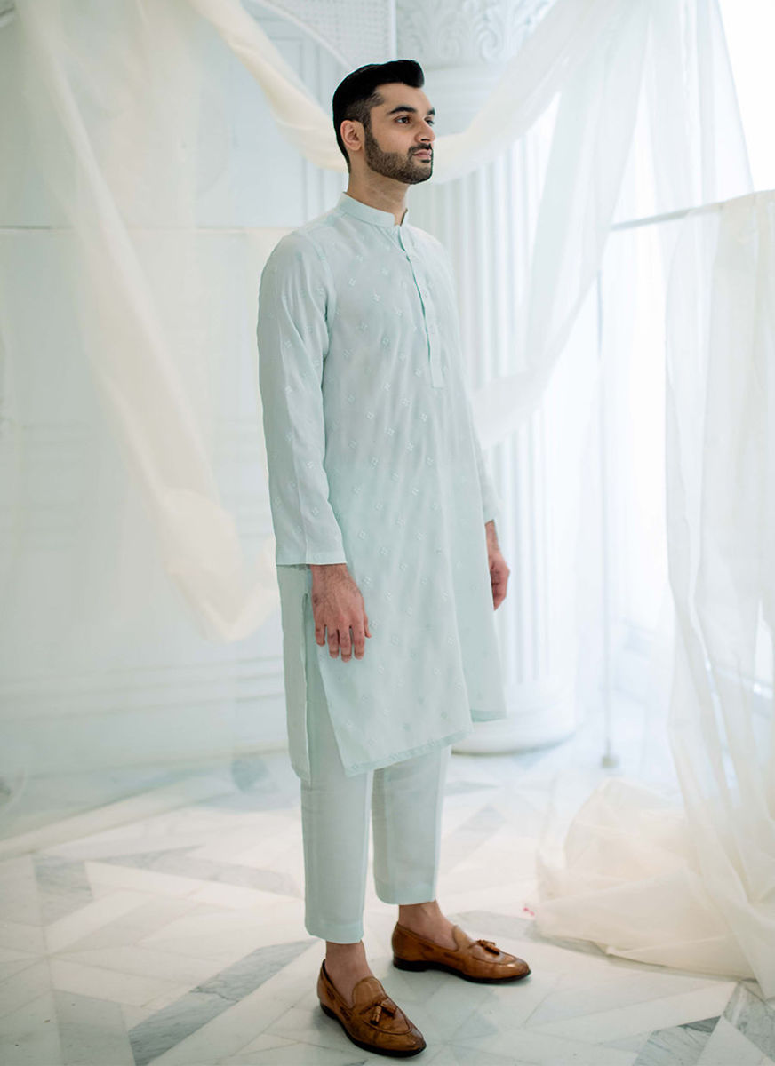 Ice Blue Silk Kurta