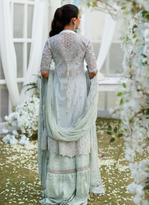 Sophia Silver-Mint Angharkha On Banarsi Gharara