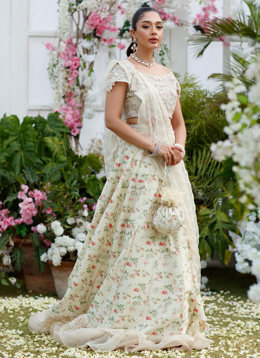 Picture of Daphne Crème Printed Rosette Lehenga