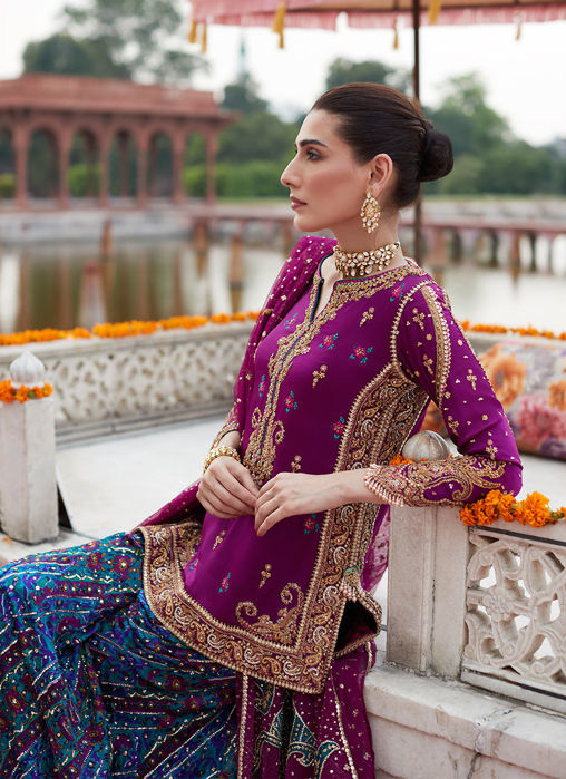 Alizeh Mehndi Aubergine Short Shirt And Dhaakha