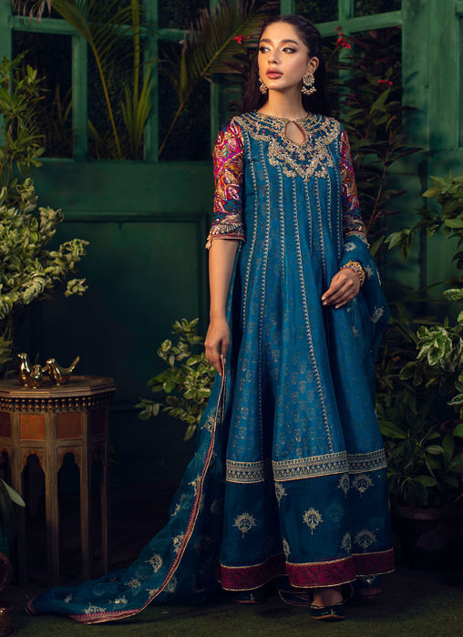 Picture of Firu Teal Kalidaar With Teal Organza Dupatta