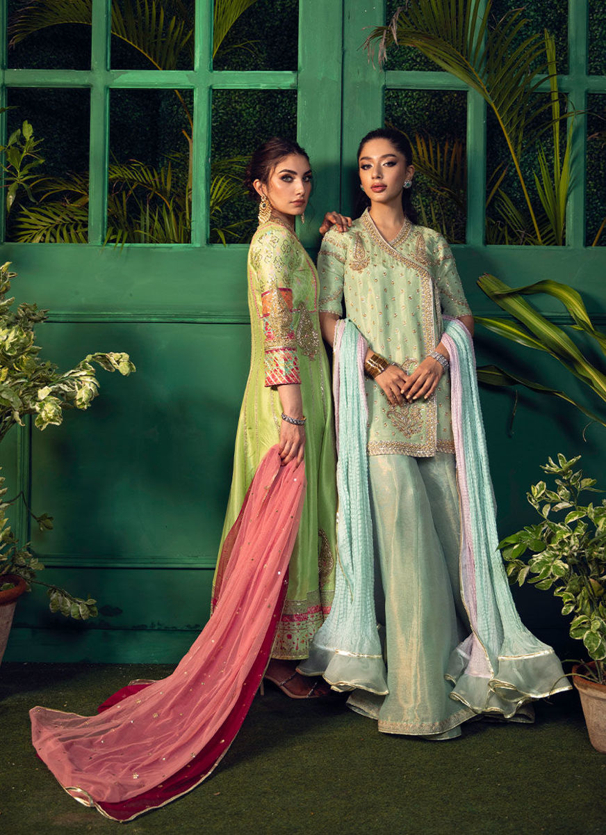 Mehrnaz Mint Front Open Kalidaar