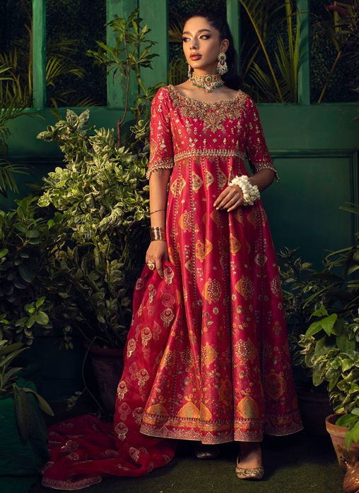 Picture of Rana Scarlett Kalidar With Pure Organza Baali Embroidered Dupatta