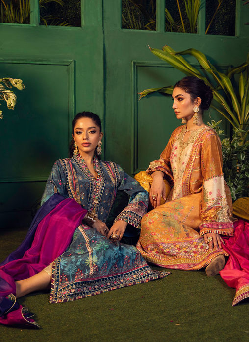 Iraan Navy Printed Crepe Silk Kurta With  Silk Ombre Dupatta