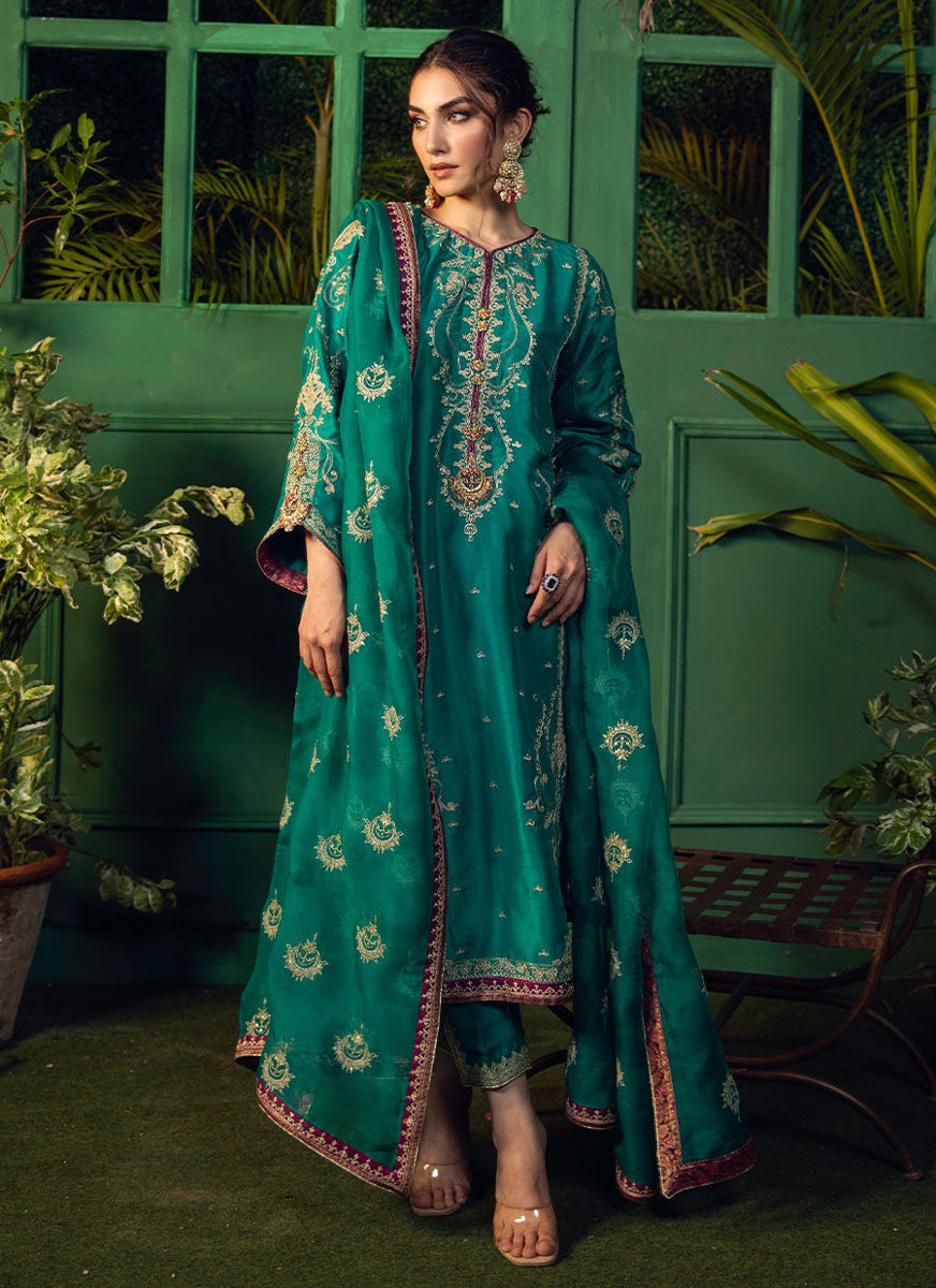 Neema Deep Emerald Embellished Kurta With Dupatta