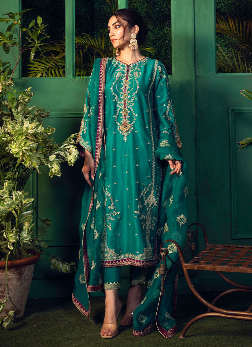 Neema Deep Emerald Embellished Kurta With Dupatta