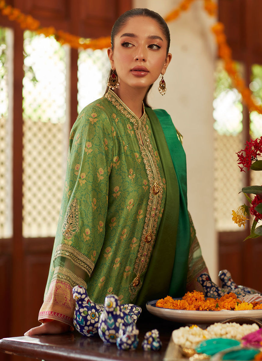 Rina Green Shirt And Dupatta