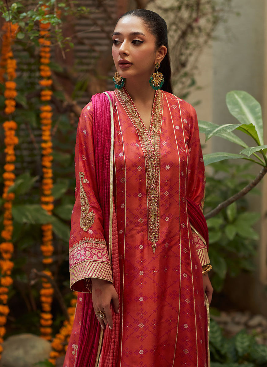 Jonie Tangerine Kurta And Dupatta