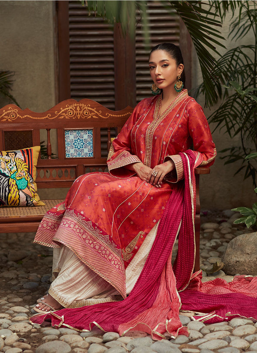 Jonie Tangerine Kurta And Dupatta