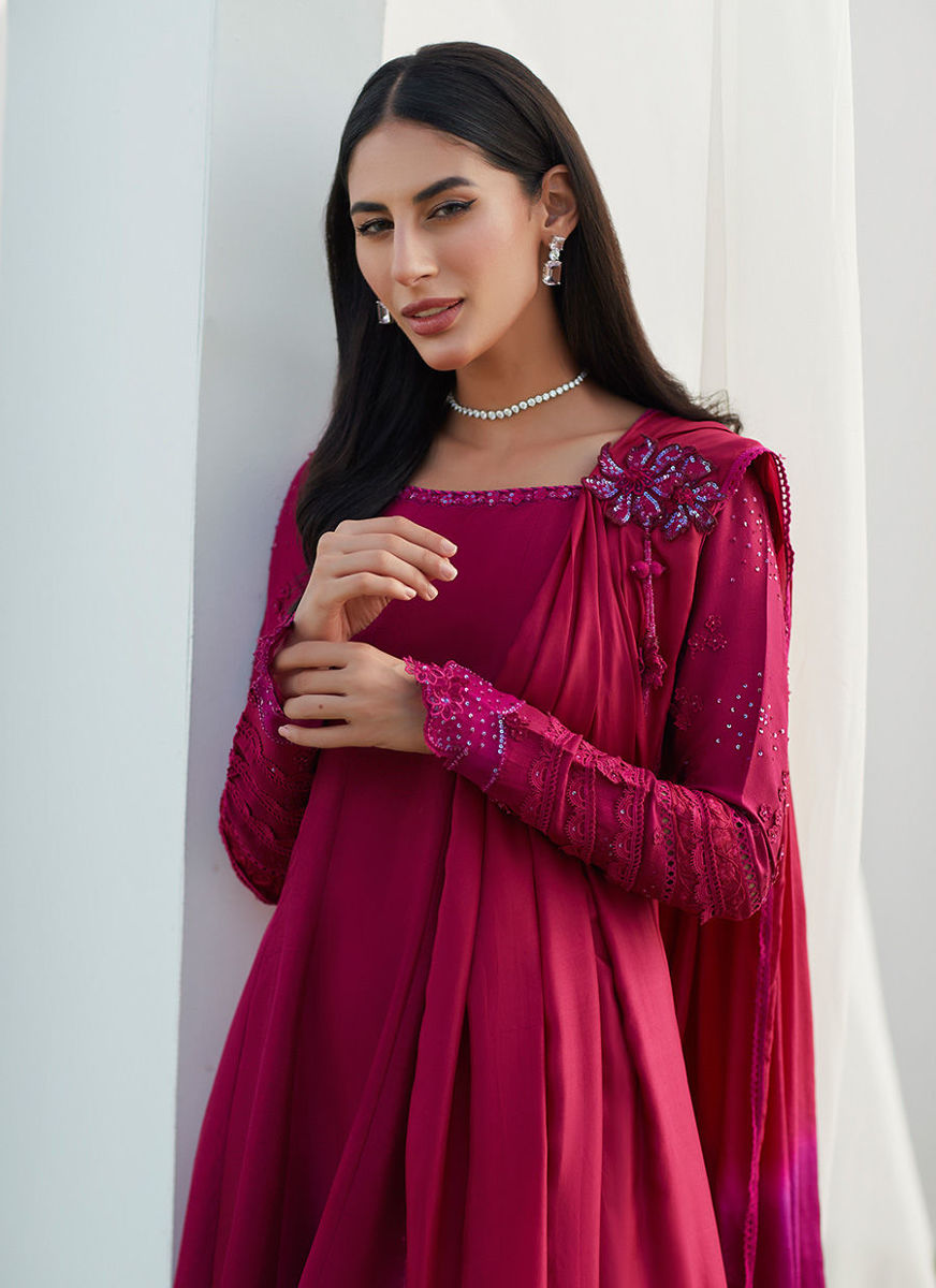 Viv Magenta Kalidaar With Draped Dupatta