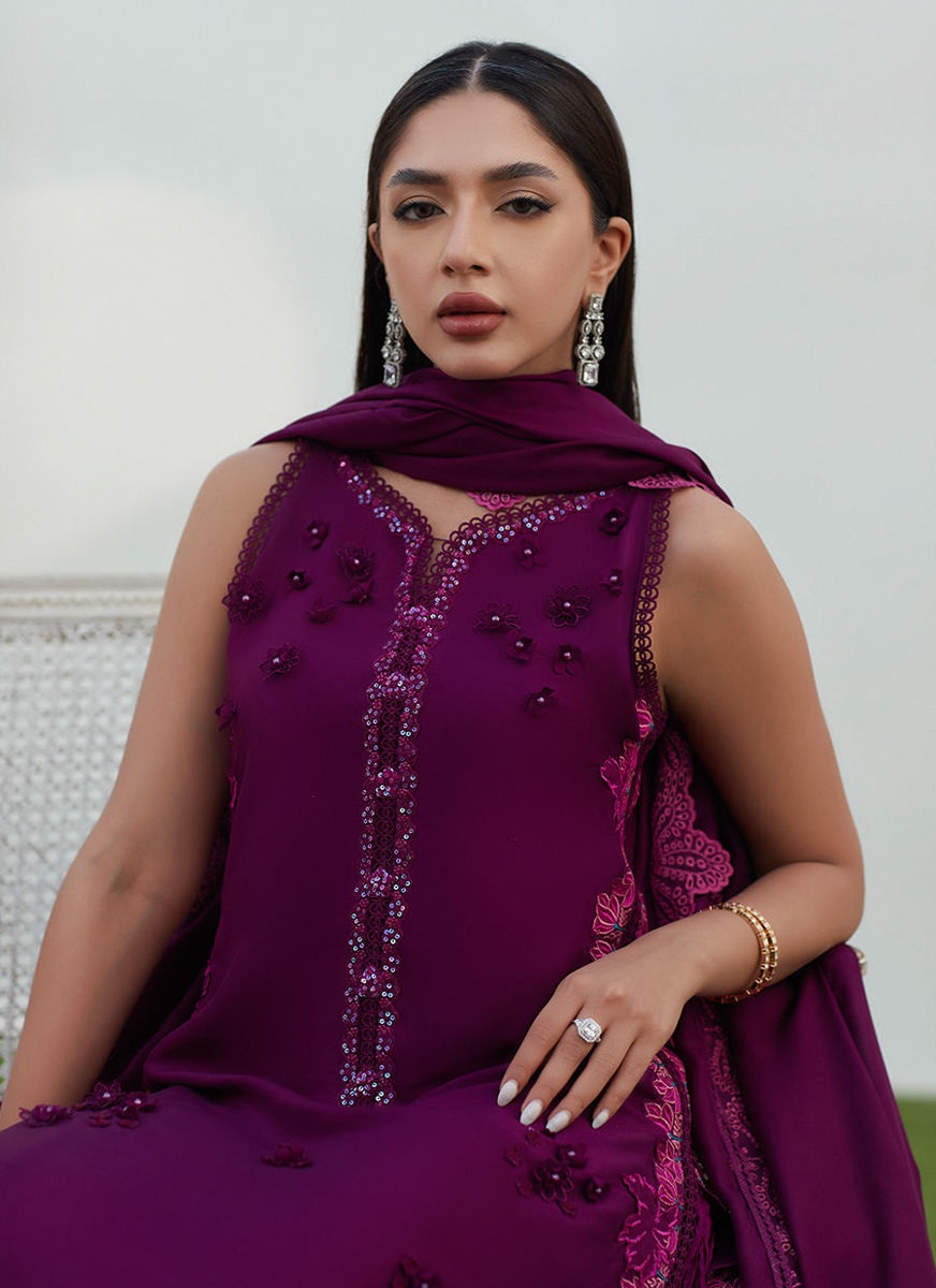 Amiah Aubergine Silk Embroidered Shirt And Dupatta