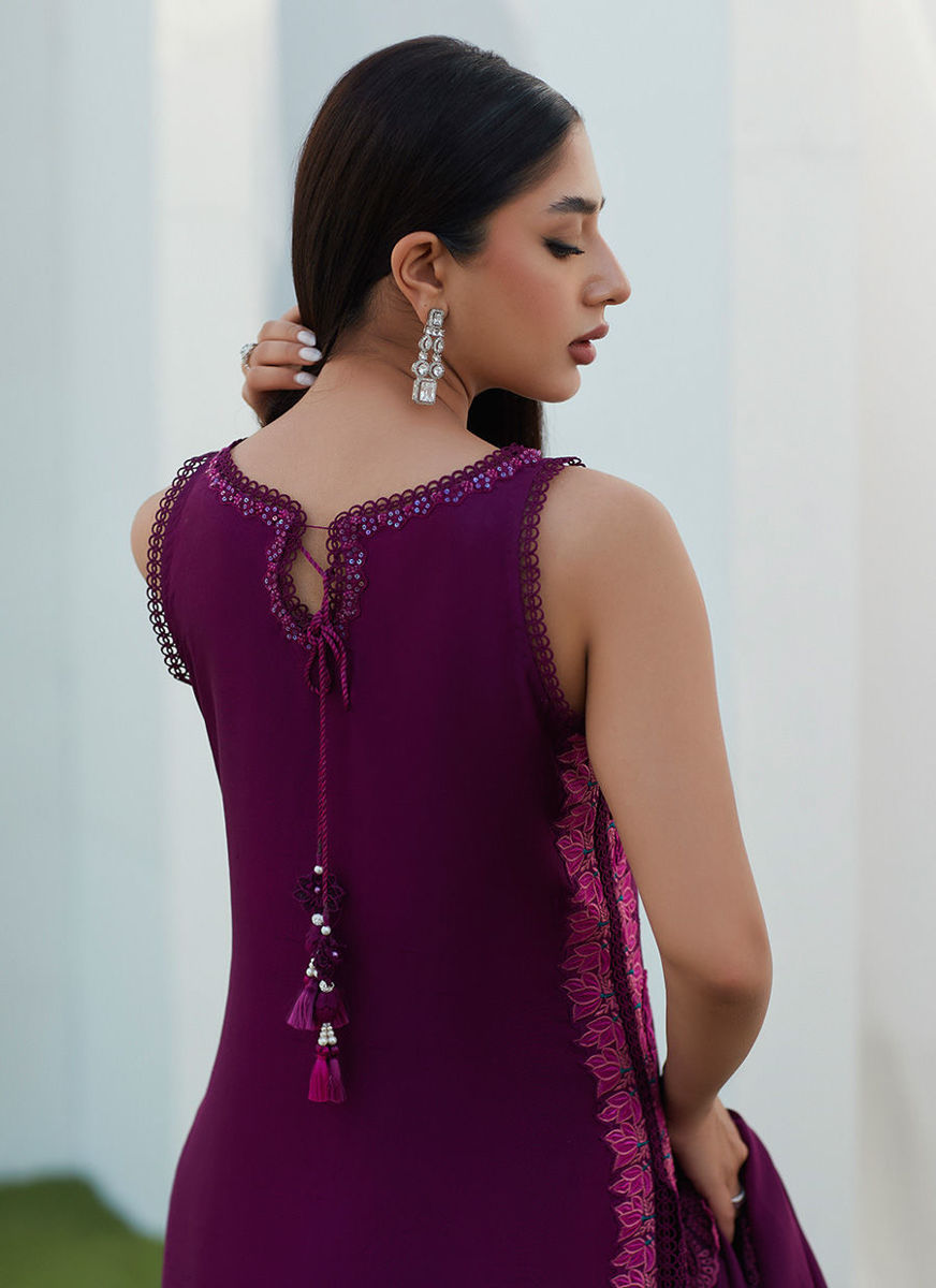 Amiah Aubergine Silk Embroidered Shirt And Dupatta