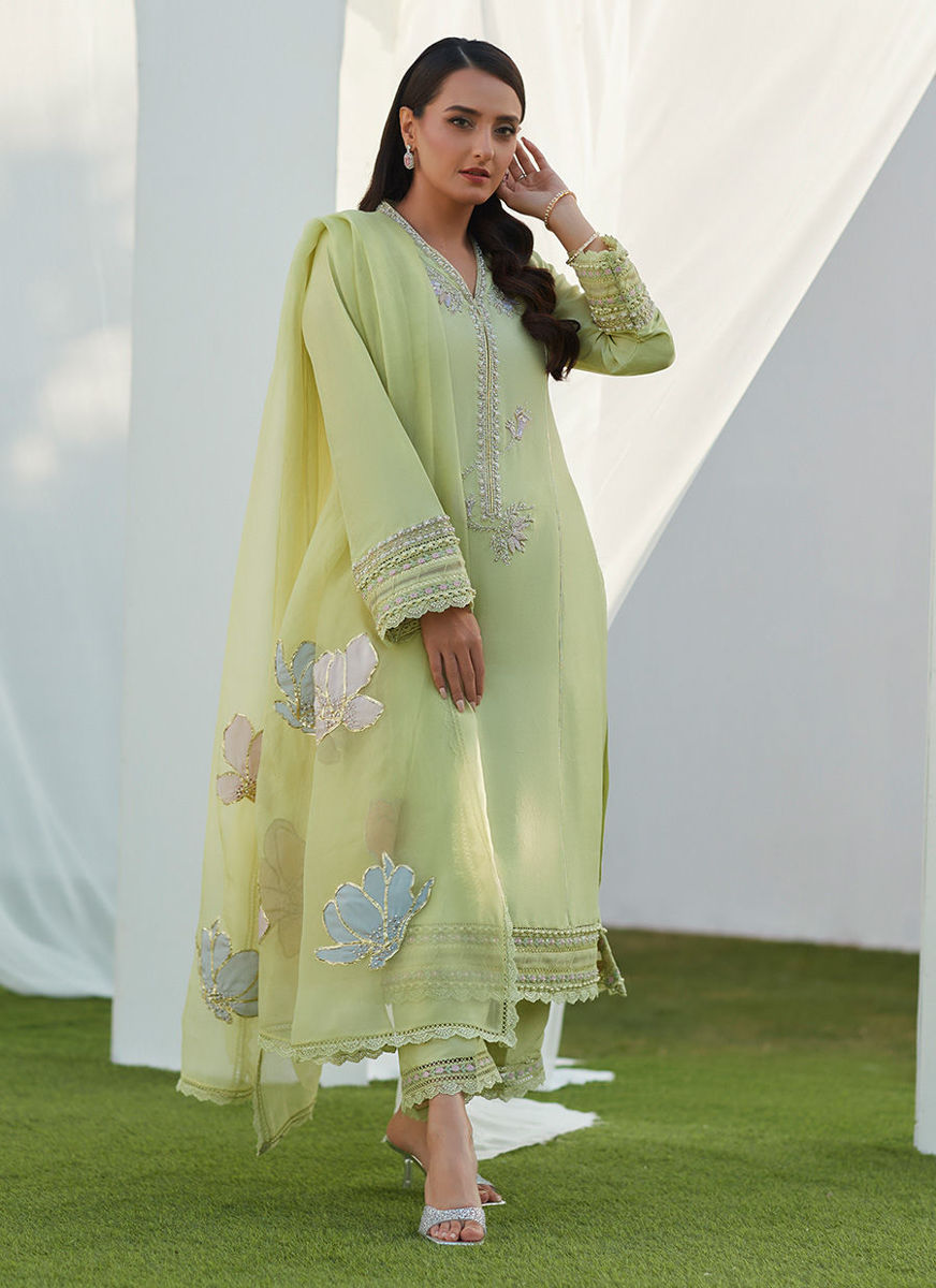 Uma Mint Embellished Shirt And Dupatta