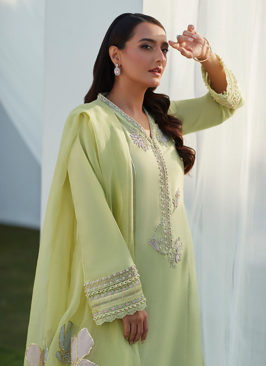 Uma Mint Embellished Shirt And Dupatta
