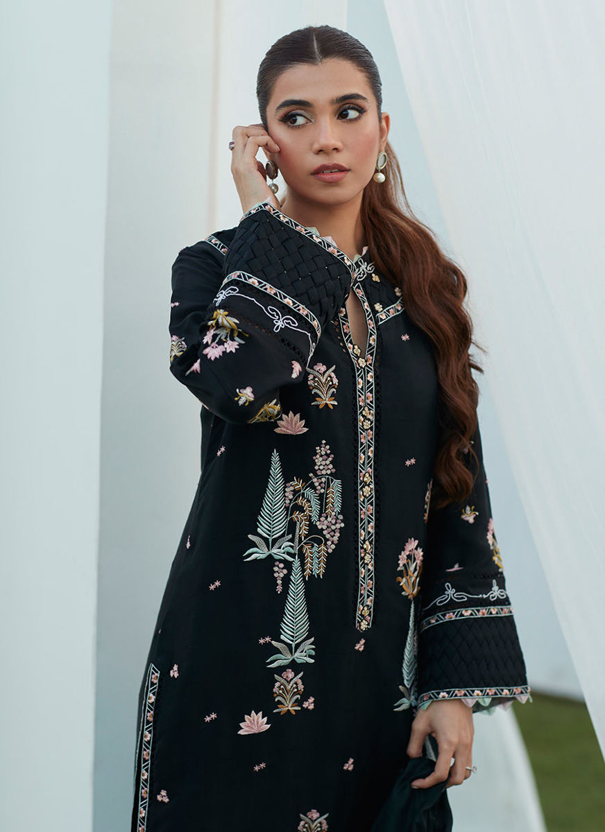 Petra Black Embroidered Shirt And Dupatta