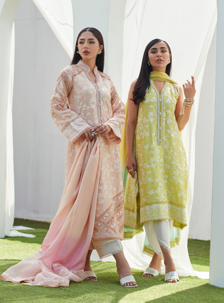 Dawn Peach Embroidered Silk Shirt And Dupatta