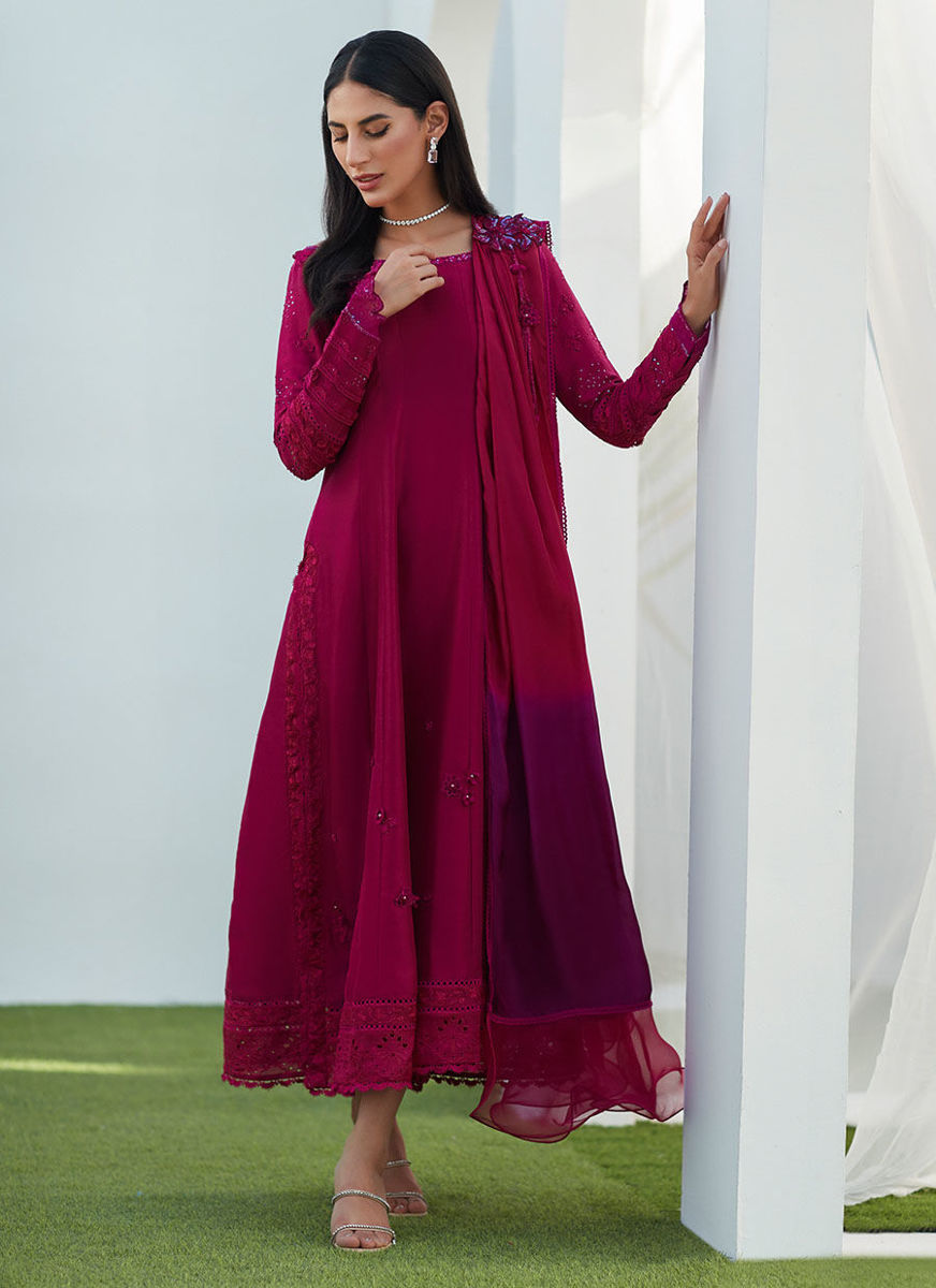 Viv Magenta Kalidaar With Draped Dupatta
