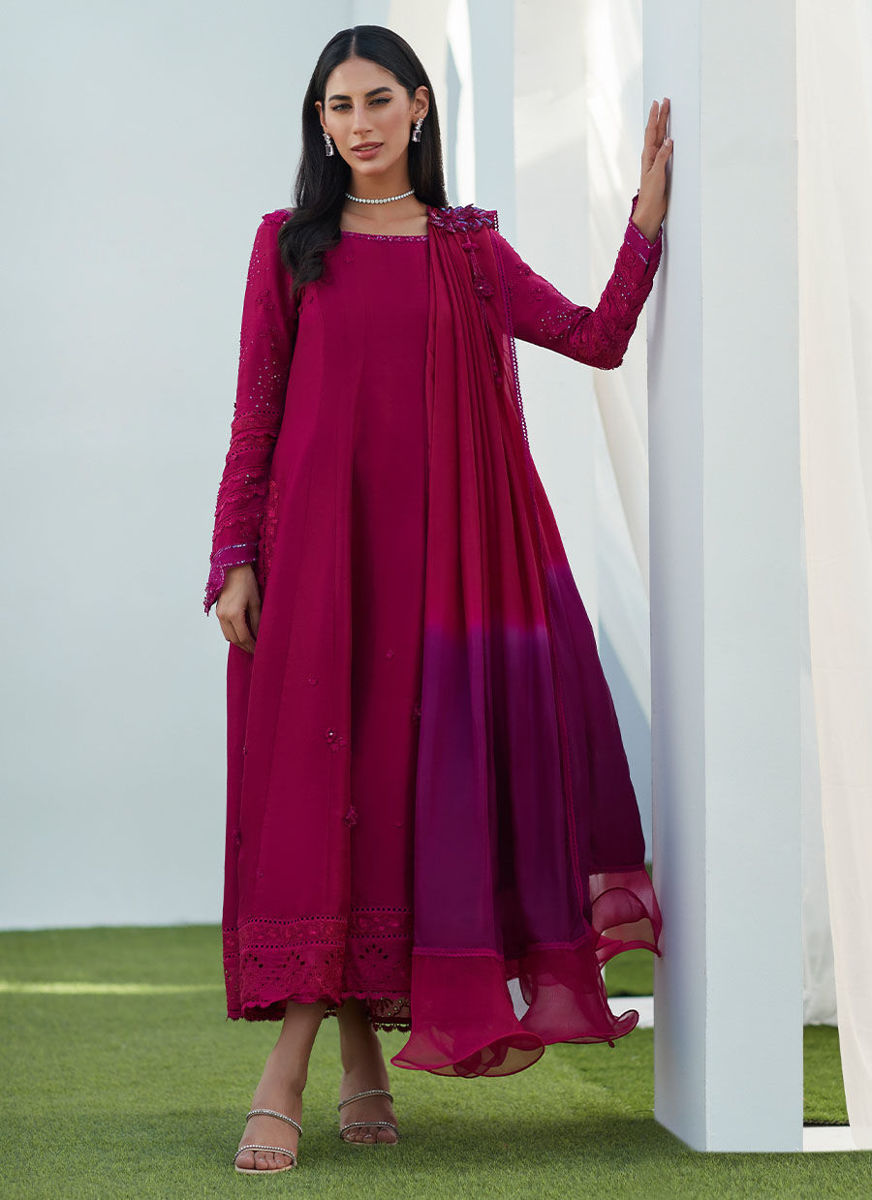Viv Magenta Kalidaar With Draped Dupatta