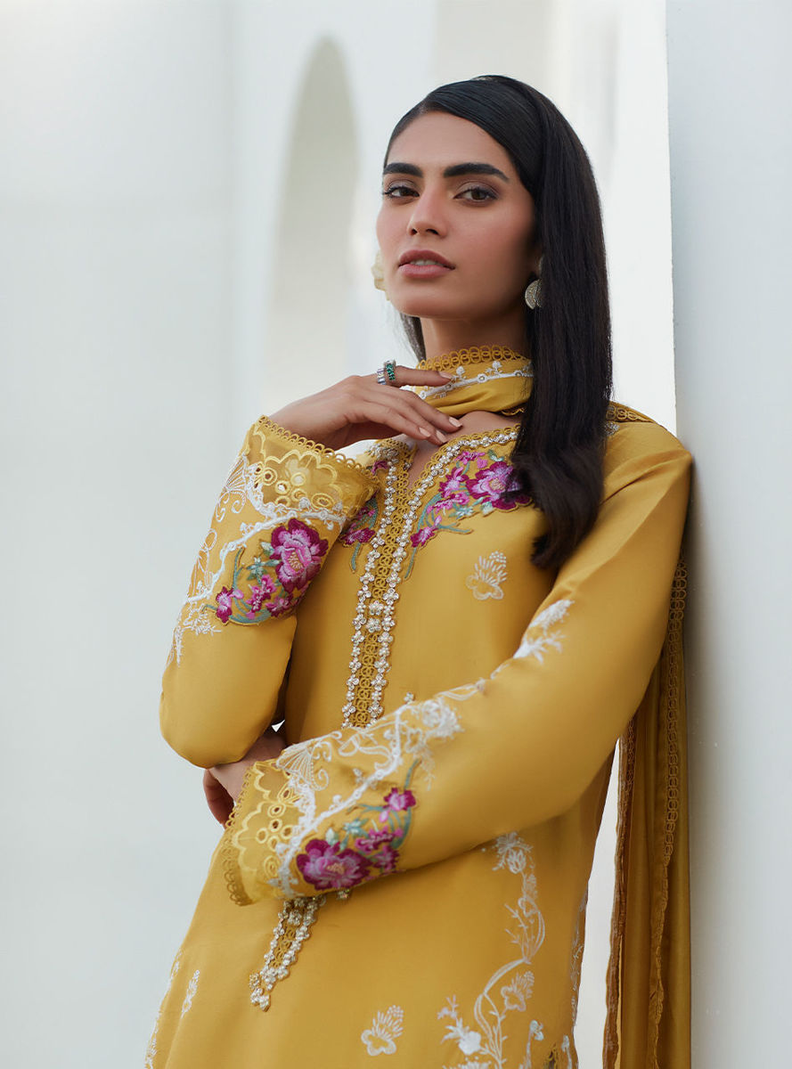 Tinsley Kiwi Embroidered Silk Shirt And Dupatta