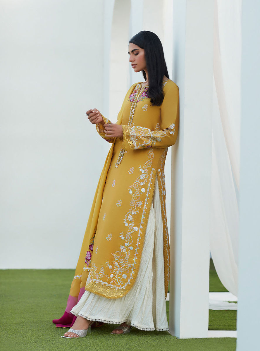 Tinsley Kiwi Embroidered Silk Shirt And Dupatta