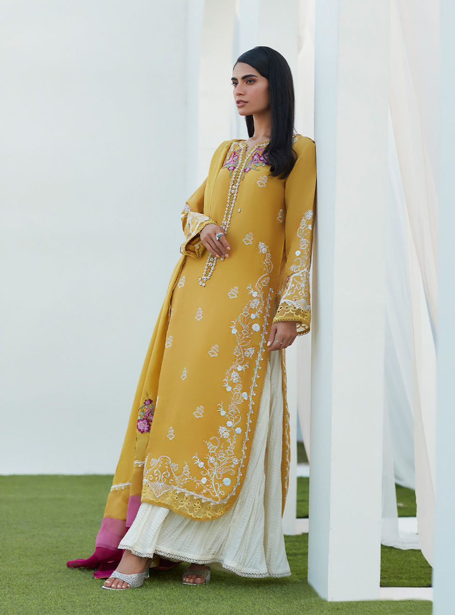 Tinsley Kiwi Embroidered Silk Shirt And Dupatta