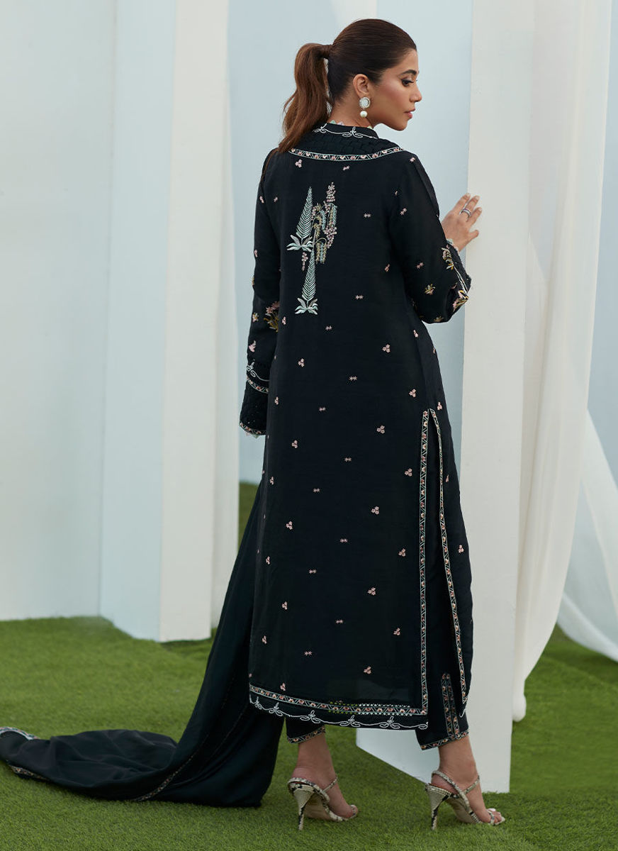 Petra Black Embroidered Shirt And Dupatta