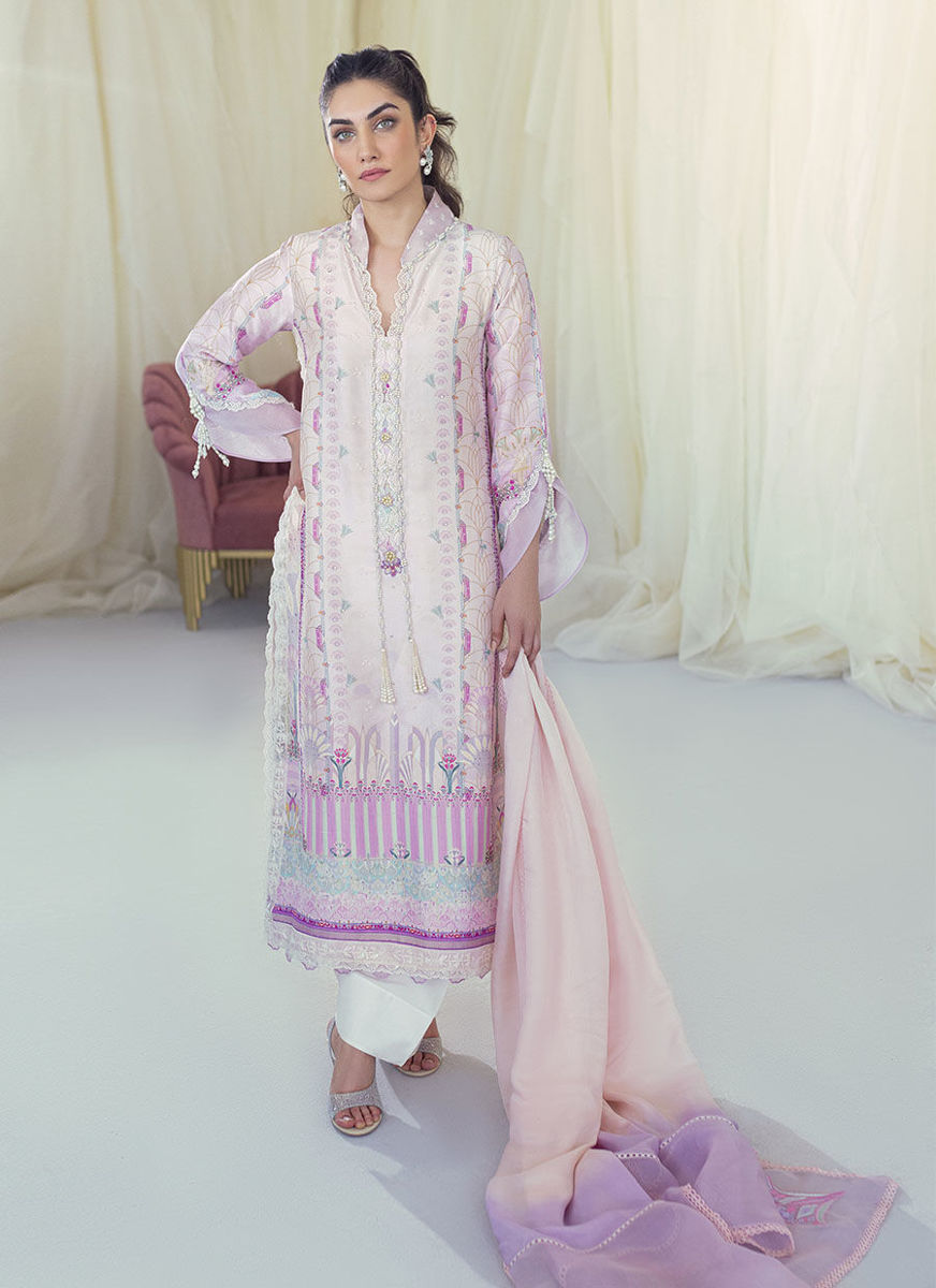 Maude Lavender Silk Shirt And Dupatta