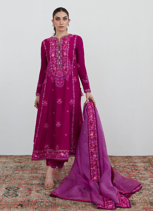Picture of Catelyn Fuchsia Embroidered Shirt With Organza Dupatta