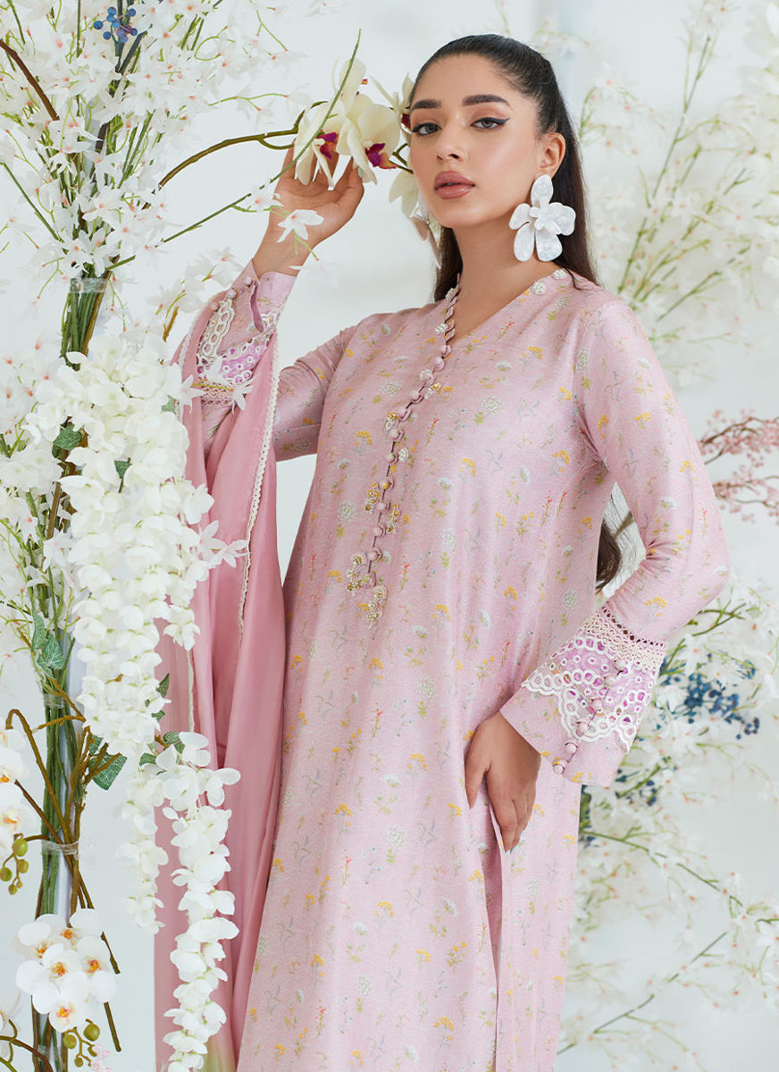 Sansa Chai Pink Shirt With Ombre Dupatta