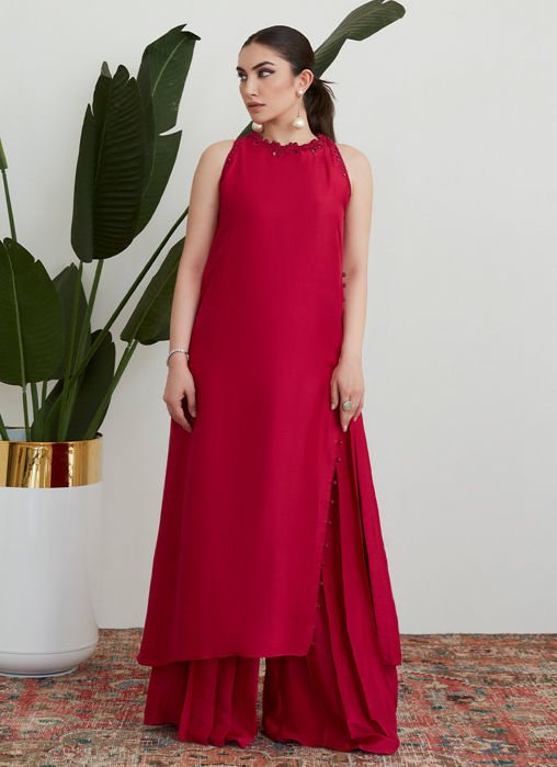 Picture of Evelyn Scarlet Raw Silk Pleated Pants