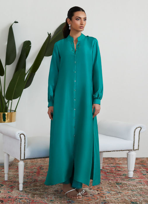 Picture of Cadmium Green Raw Silk Pants