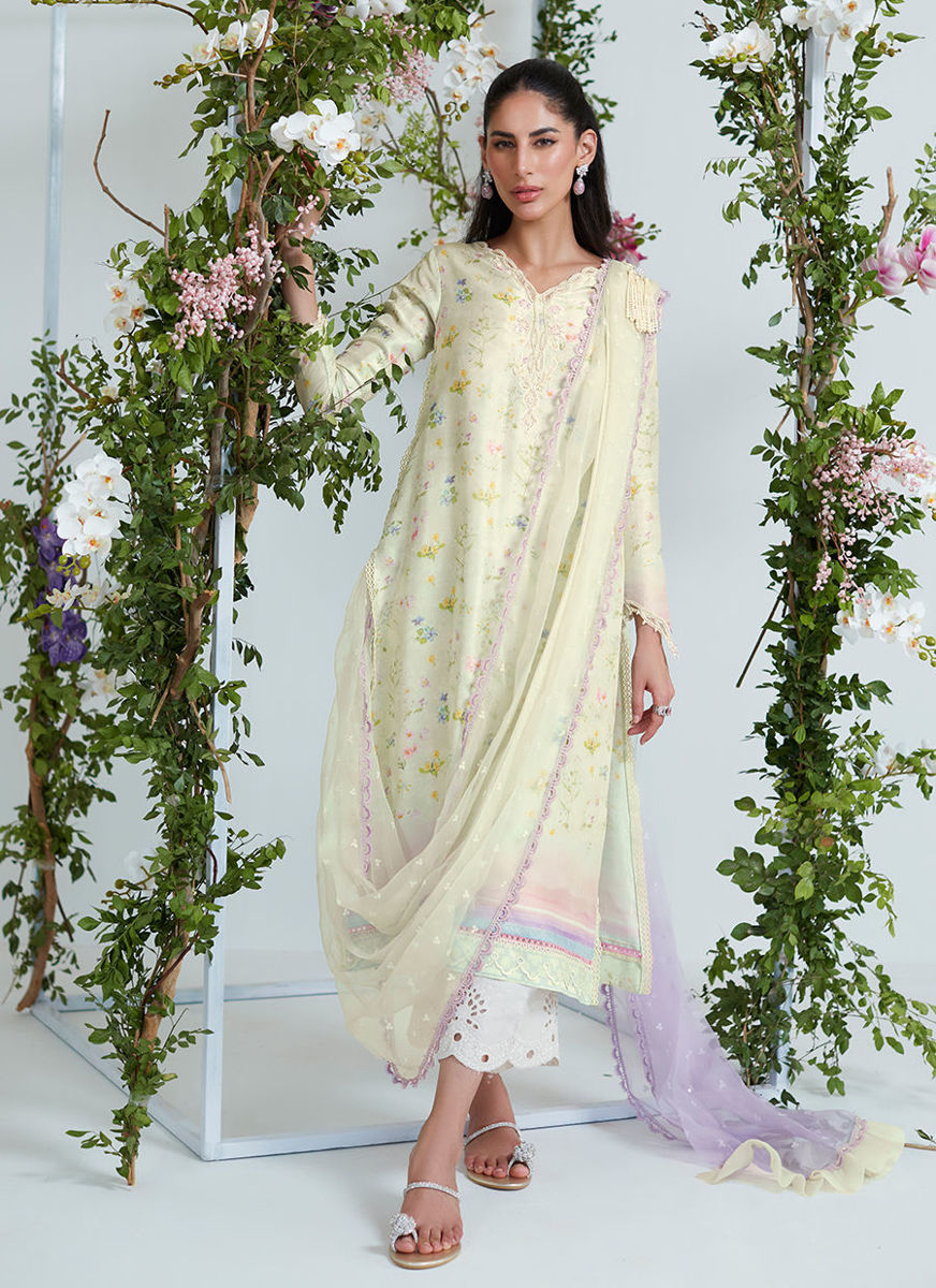 Grace Floral Shirt With Pre Draped Dupatta