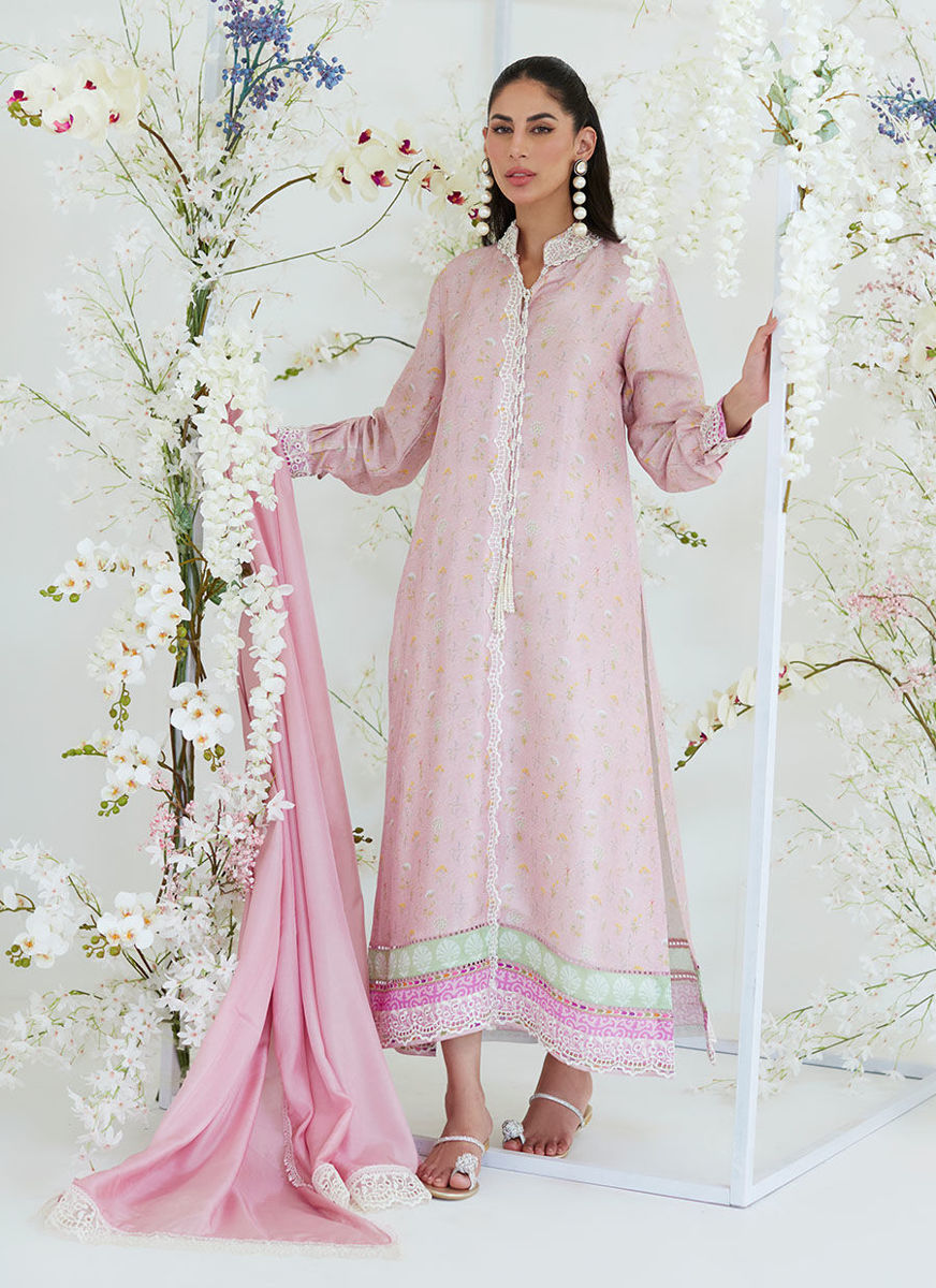 Arya Chai Pink Floral Shirt with Silk Dupatta