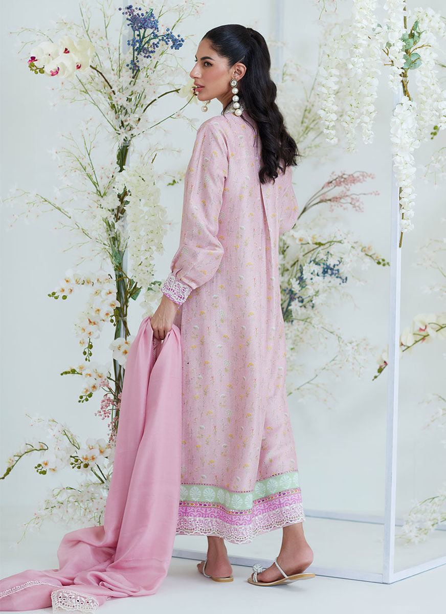 Arya Chai Pink Floral Shirt with Silk Dupatta