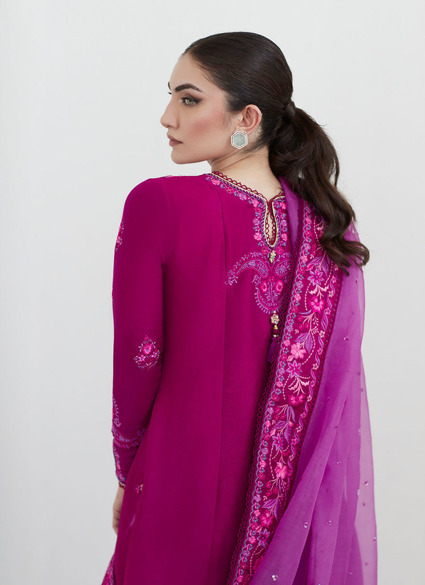 Catelyn Fuchsia Embroidered Shirt With Organza Dupatta