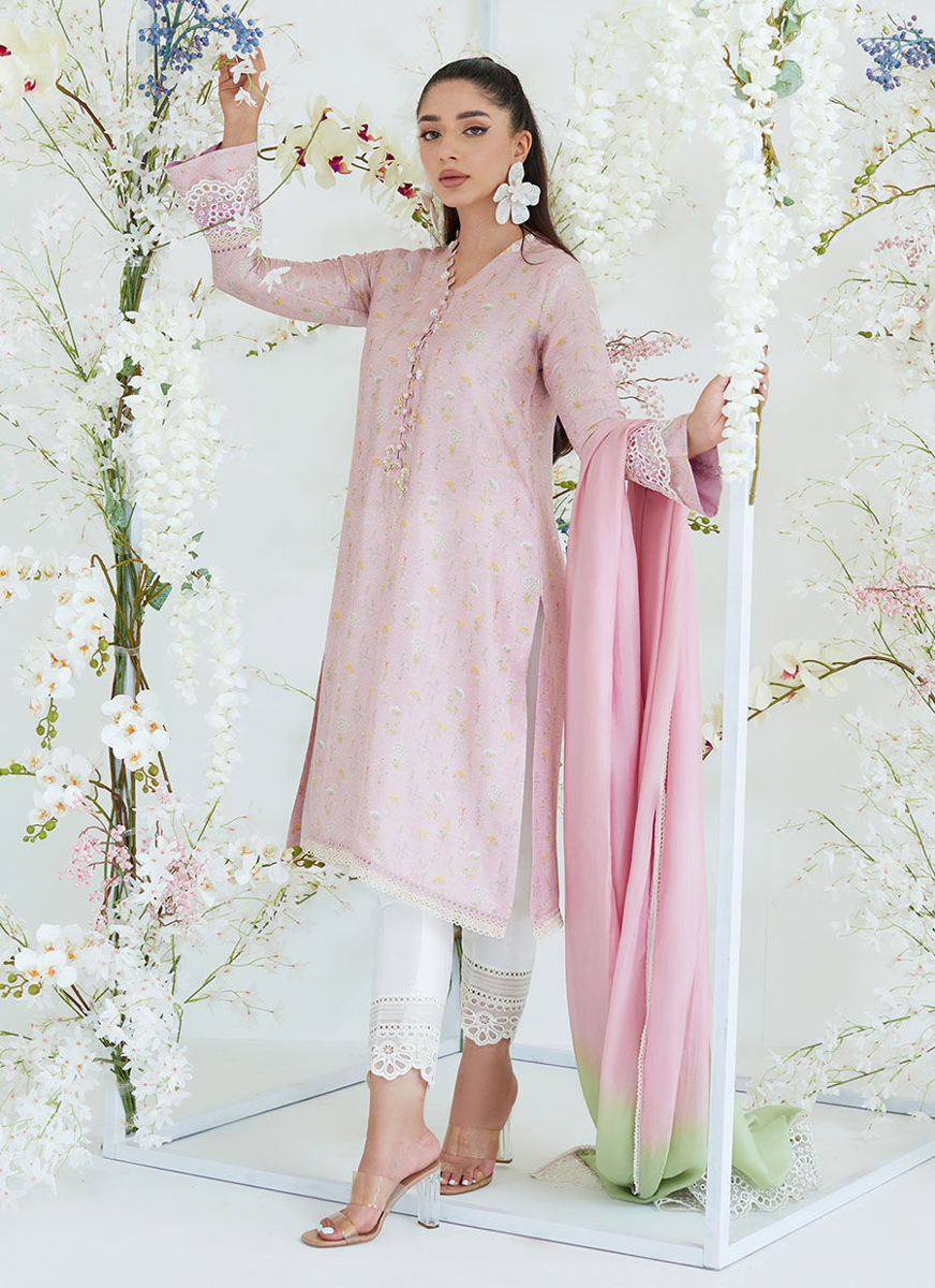 Sansa Chai Pink Shirt With Ombre Dupatta
