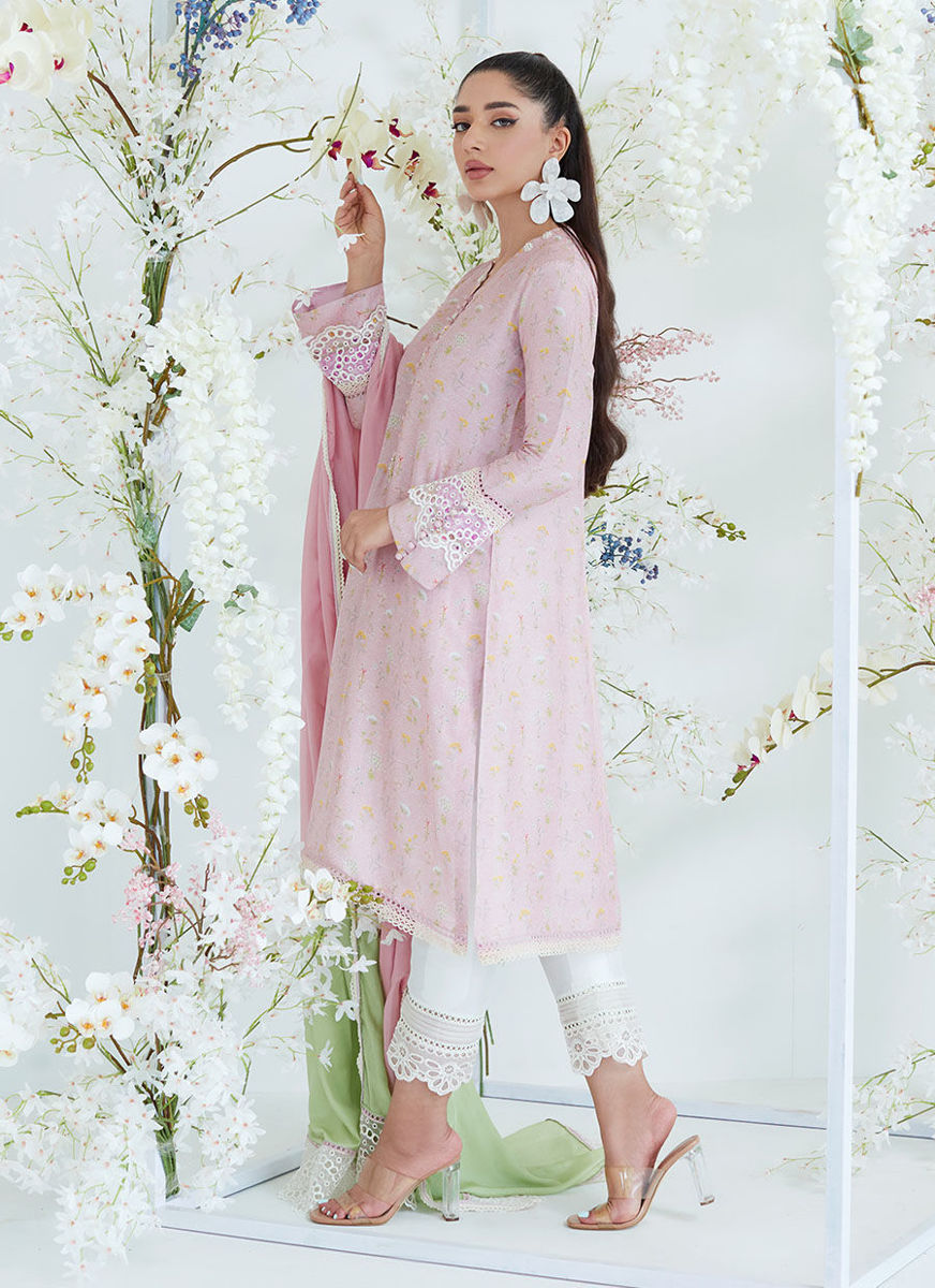 Sansa Chai Pink Shirt With Ombre Dupatta