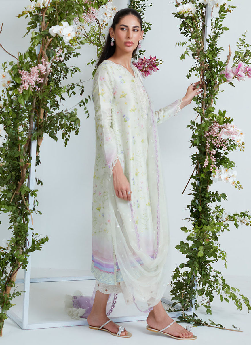 Grace Floral Shirt With Pre Draped Dupatta