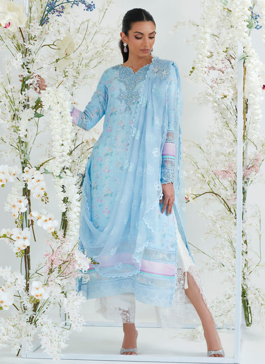 Celia Blue Shirt With Pre Draped Dupatta