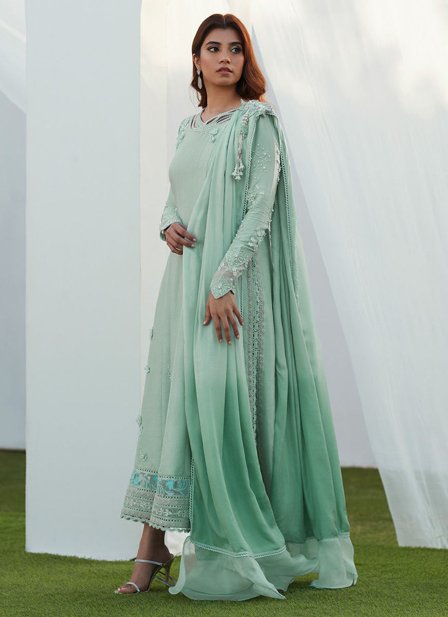 Anabella Aqua Kalidaar And Draped Dupatta