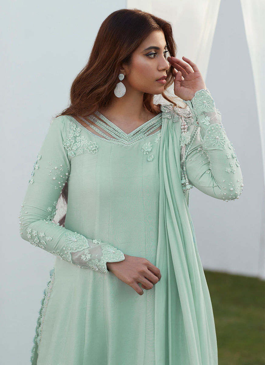Anabella Aqua Kalidaar And Draped Dupatta
