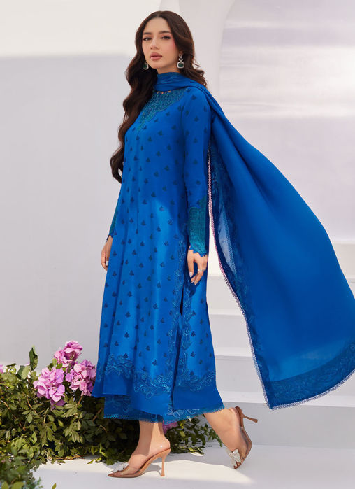 Picture of Charr Blue Embroidered Raw Silk Shirt And Dupatta