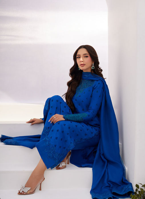 Charr Blue Embroidered Raw Silk Shirt And Dupatta