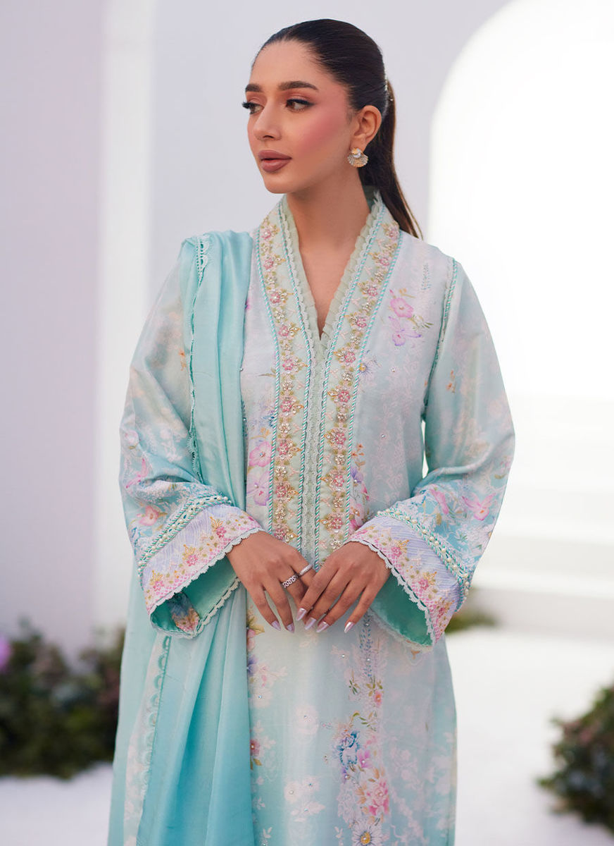 Cyan Ombre Shirt And Dupatta