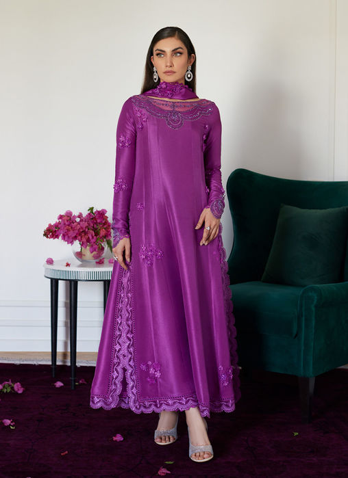 Picture of Tierra Muted Magenta Embroidered Raw Silk Kalidar With Dupatta