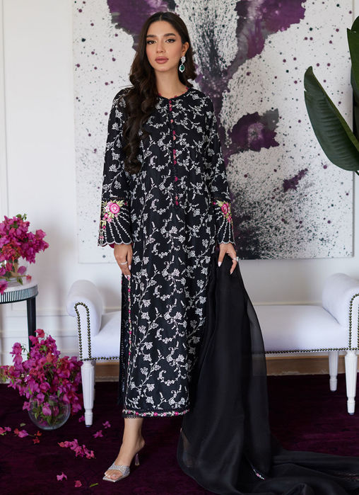 Picture of Vittoria Black Embroidered Raw Silk Shirt With Dupatta